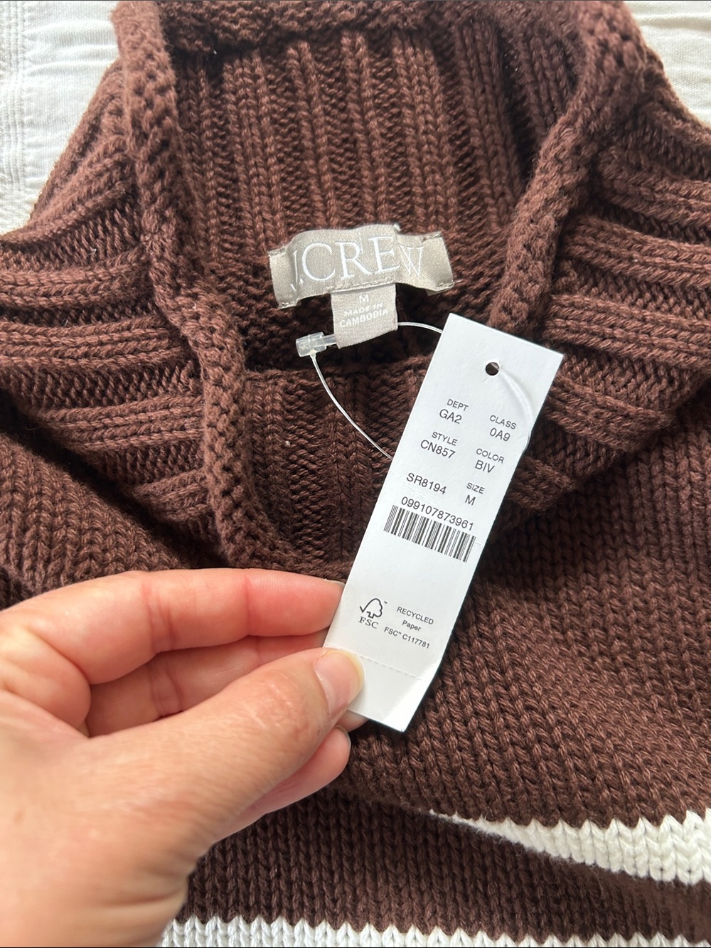 J. Crew Brown and Cream Striped Turtleneck Sweater - Picture 2 of 3